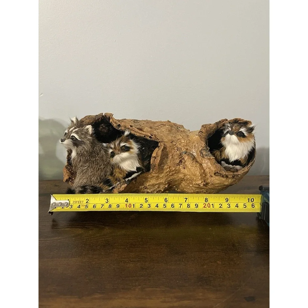 Faux Fur Woodland Critters in Cork Bark Log Display‎ Rustic Cabin Decor 10